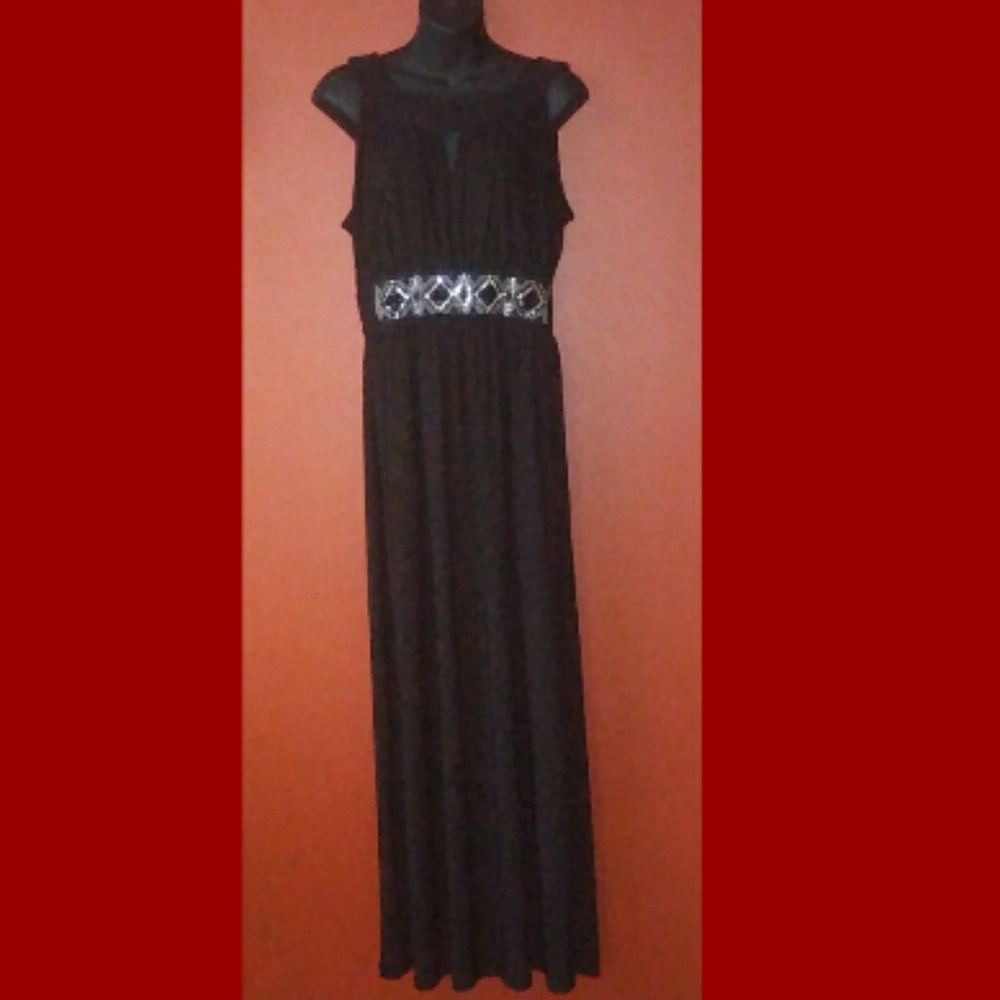 Black Bling Empire Waist Evening Gown